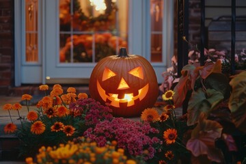 Obraz premium Cozy Halloween Home with Carved Pumpkin