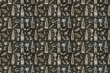 chalkboard beer and wine pattern . seamless texture pattern. abstract background