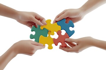 Hands and puzzle isolated on white background