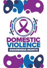 Fototapeta premium Domestic Violence Awareness Month in October. Celebrate annual in United States. Awareness purple ribbon. Day of Unity. Prevention campaign. Stop women abuse. Poster, banner and background. Vector