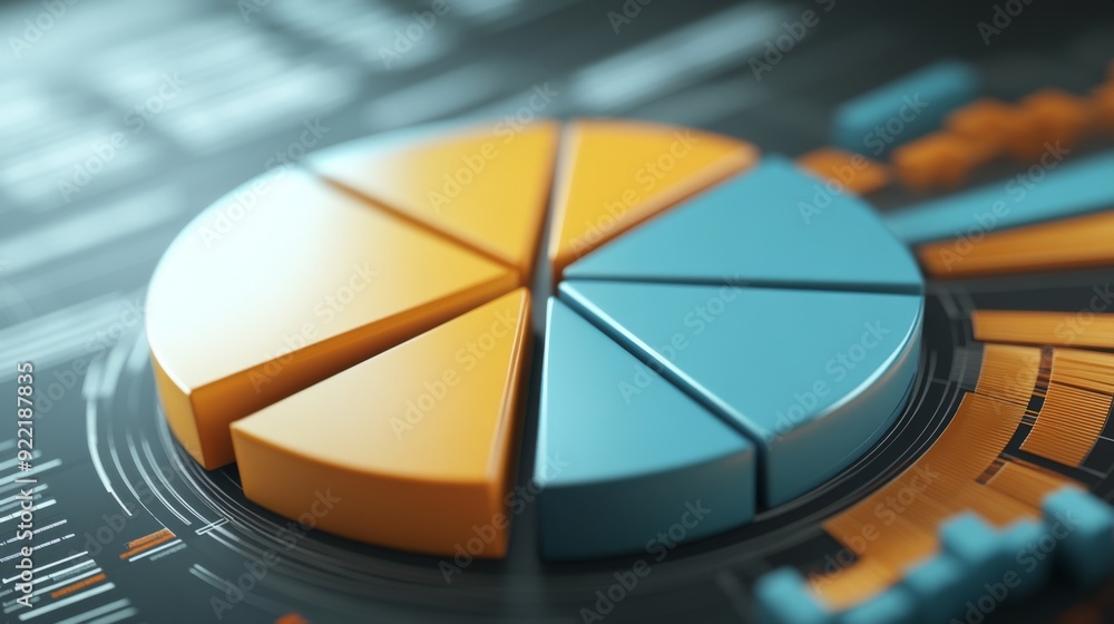 Leinwandbilder A detailed shot of a 3D pie chart with segmented sections and labels, displaying data in a visually engaging and three-dimensional format.