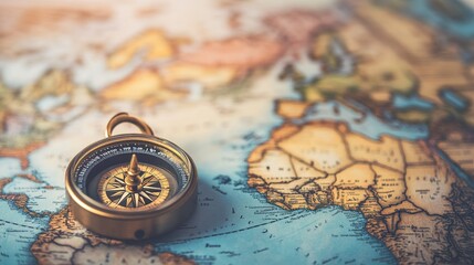 Vintage Compass on World Map