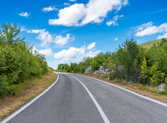 Countryside highway in a beautiful mountainous area.