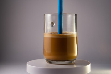 coffee in a glass mug double press 