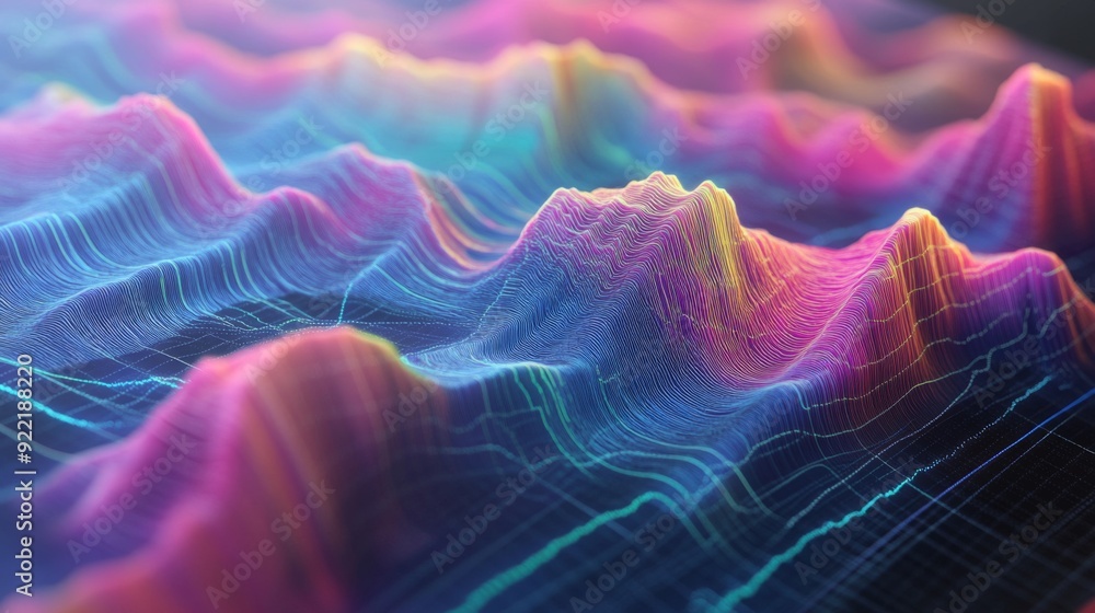 Aufkleber a detailed shot of a 3d surface graph on a screen, with a topographic appearance and color gradients