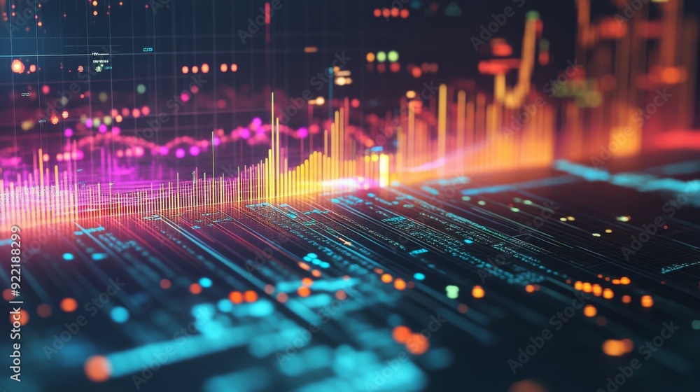 Fototapete a detailed shot of a 3d surface graph with color gradients and data overlays, depicting complex fina