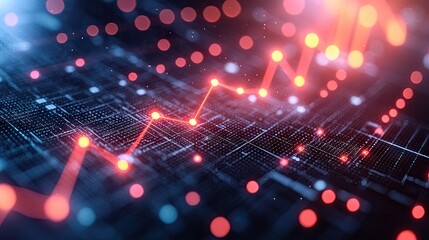 Abstract blue purple neon growing financial graph chart background