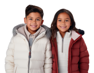 Two Latin American children posing with winter clothes. Winter holidays concept