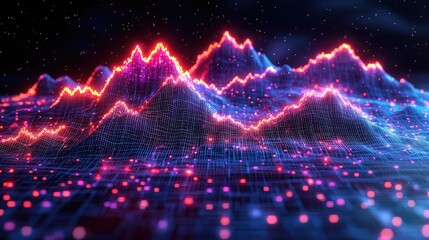 Abstract blue purple neon growing financial graph chart background