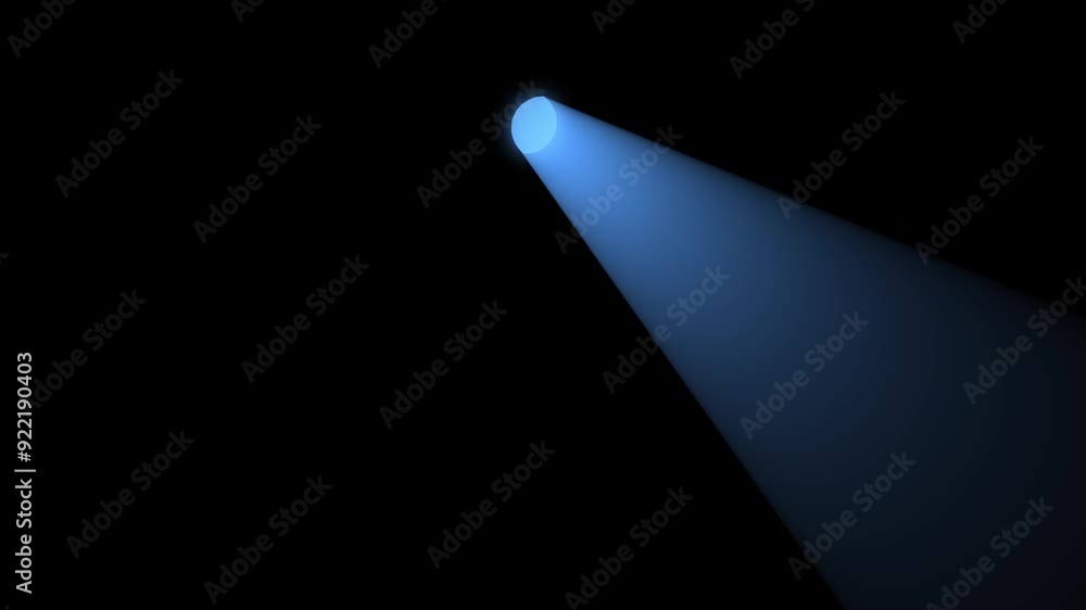Poster minimalistic animation loop of a blue spotlight moving from left to right and back on a black backgr
