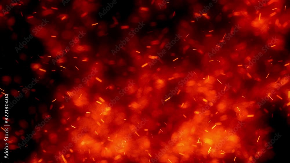 Aufkleber abstract animation of red and orange fire with ember particles randomly moving on a black background