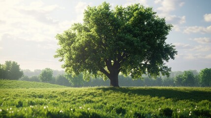 Fototapeta premium Solitary Tree in a Lush Meadow