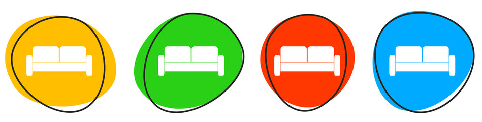 4 bunte Icons: Couch - Button Banner