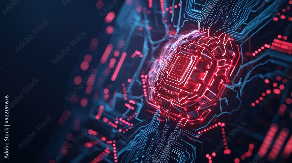 Poster digital fortress protection: glowing ai-powered network for cybersecurity and defense systems, gener