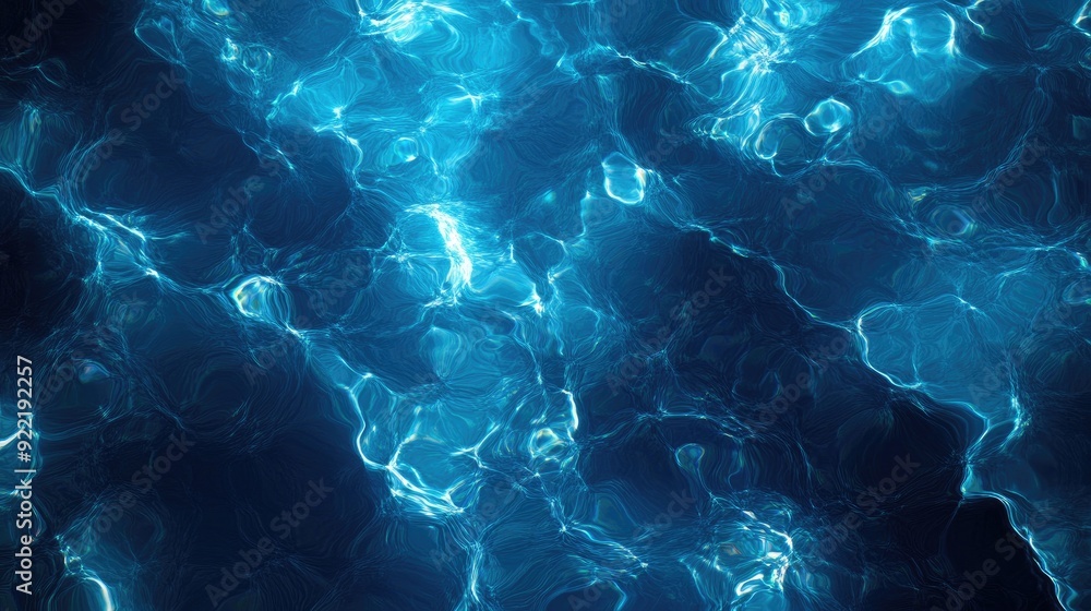 Poster deep blue water with subtle waves and light patterns, perfect for creating a tranquil and peaceful b