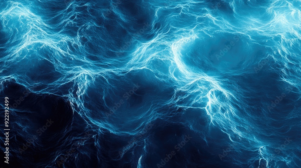 Poster deep blue water with subtle waves and light patterns, perfect for creating a tranquil and peaceful b