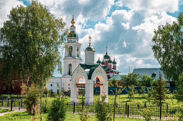 Cathedrals, temples, rotunda of Bogoyavlensky Convent in ancient town of Uglich, Yaroslavskaya...