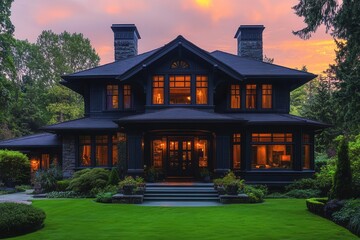 charming craftsman bungalow with wraparound porch lush garden warm sunset glow inviting atmosphere detailed architectural features