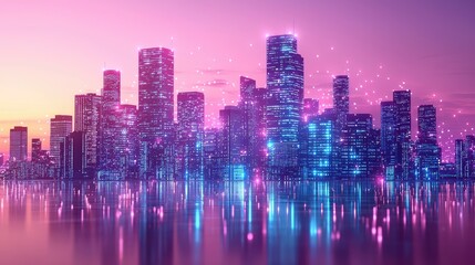 Abstract blue purple neon growing financial graph chart background