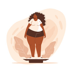  Plus-sized woman in sport wear posing standing on a platform