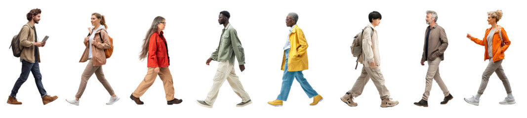 Diverse people walking png cut out element set