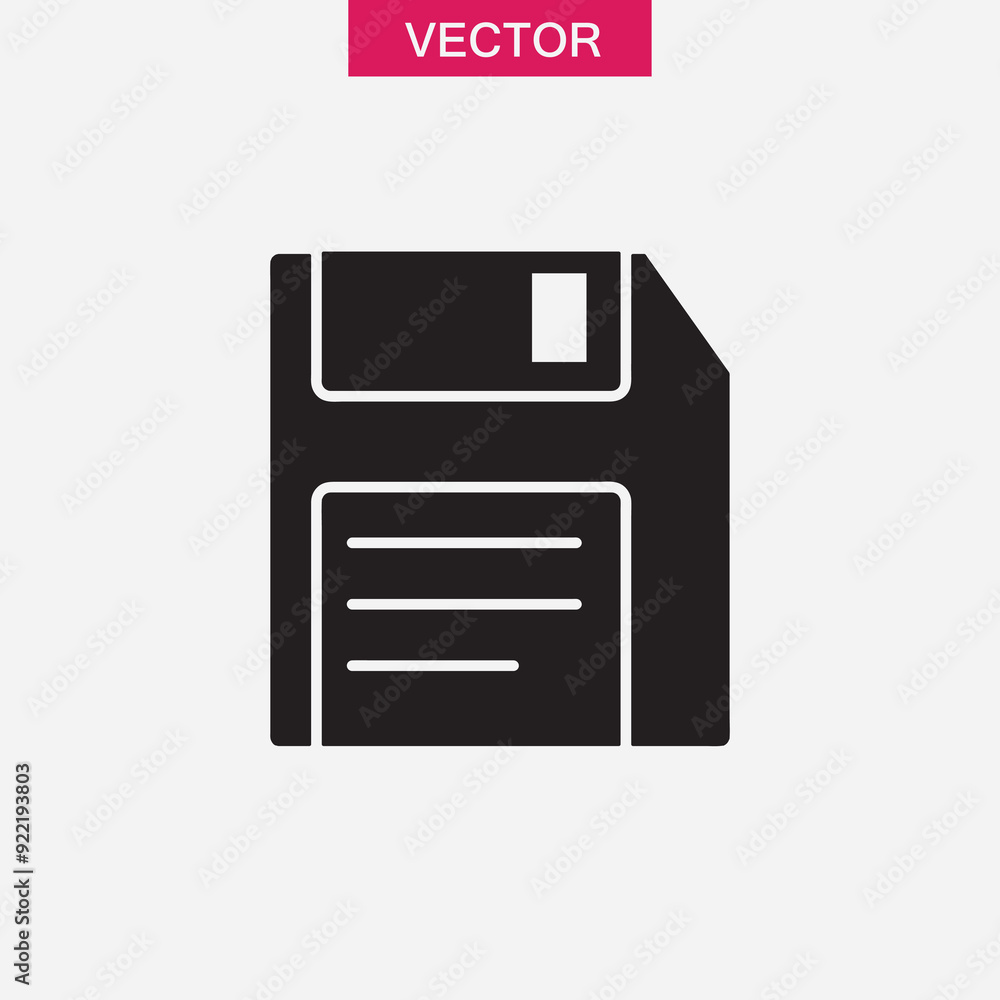 Aufkleber floppy disk, diskette icon, save symbol vector flat black simple illustration for web and app..eps