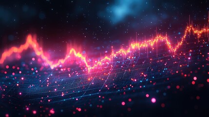 Abstract blue purple neon growing financial graph chart background