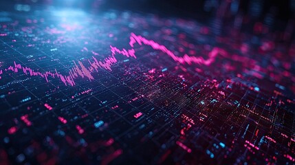 Abstract blue purple neon growing financial graph chart background