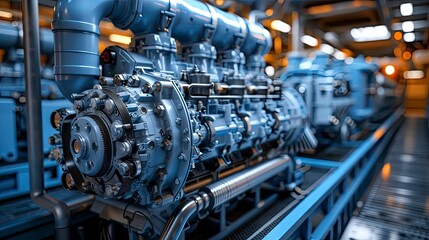 Fototapeta premium A large industrial generator engine, with its heavy-duty construction and cooling systems, representing the power generation capabilities for large-scale operations.