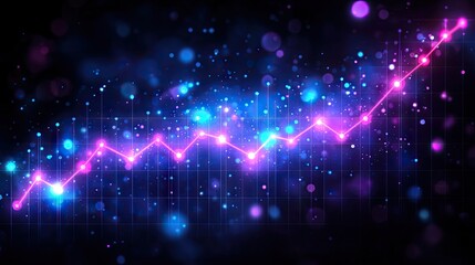 Abstract blue purple neon growing financial graph chart background