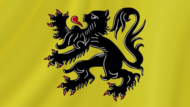 Flanders Waving Flag. Realistic Flag Animation. Seamless Loop Background.	
