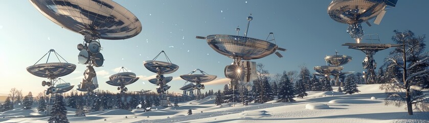 Obraz premium Futuristic Satellite Dishes in a Snowy Landscape