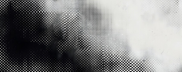 Grunge halftone gradient background. Faded grit texture. White and black sand noise wallpaper. Retro pixelated backdrop. Anime or manga style comic overlay. Vector graphic design textured template