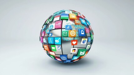 3D globe with search engine icons orbiting around it, symbolizing global internet connectivity