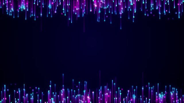 Flowing Christmas neon beam particles framed video template. Trendy effect decoration background animation loop - copy paste motion 4K UHD.