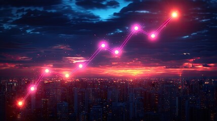 Abstract blue purple neon growing financial graph chart background