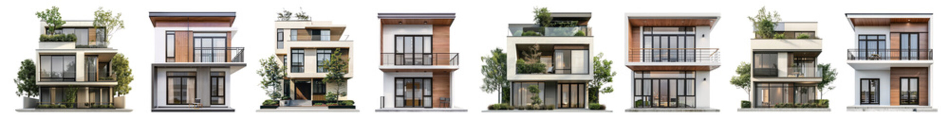 Contemporary suburb house png cut out element set