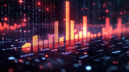 Abstract blue purple neon growing financial graph chart background