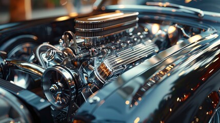A classic car engine with custom modifications and performance enhancements, capturing the passion and creativity of automotive enthusiasts.