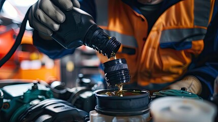 A mechanic replacing an engine's oil filter, emphasizing the routine maintenance required for engine health and longevity.