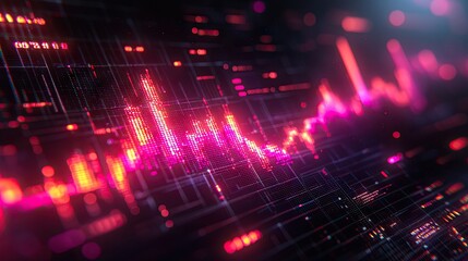 Abstract blue purple neon growing financial graph chart background