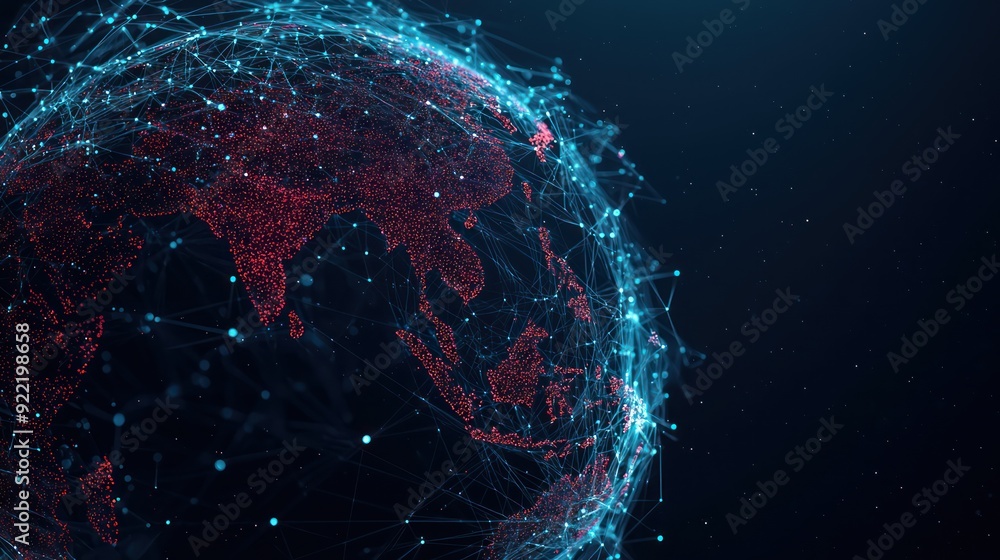 Aufkleber illuminated global connectivity: glowing ai-powered communication network enveloping digital globe, 