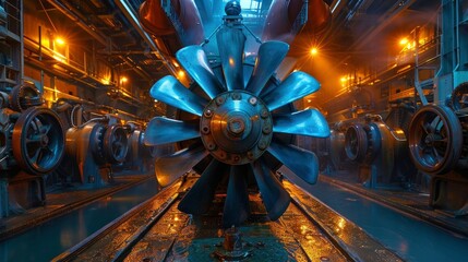 A powerful marine engine's propeller and drive system, illustrating the engineering required for efficient and reliable maritime propulsion.