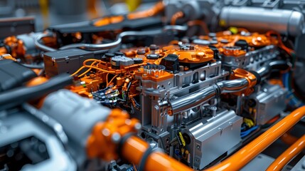 A hybrid engine's inverter and power electronics, illustrating the advanced technologies used to manage multiple power sources in modern vehicles.