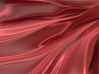Red satin background. Curved red cloth texture