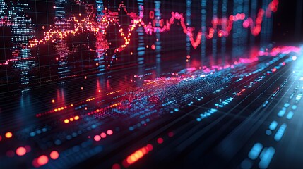 Abstract blue purple neon growing financial graph chart background