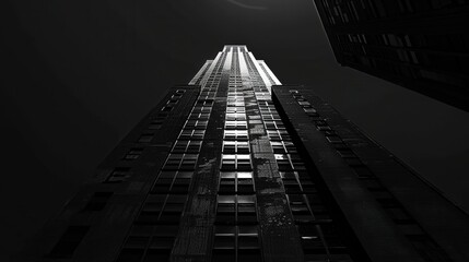 High-Contrast Image of Modern Skyscraper with Sharp Lines and Deep Shadows