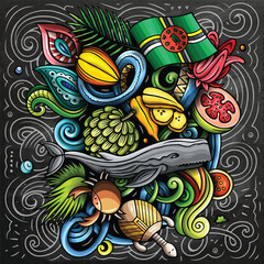 Dominica cartoon doodle illustration. Funny local design.