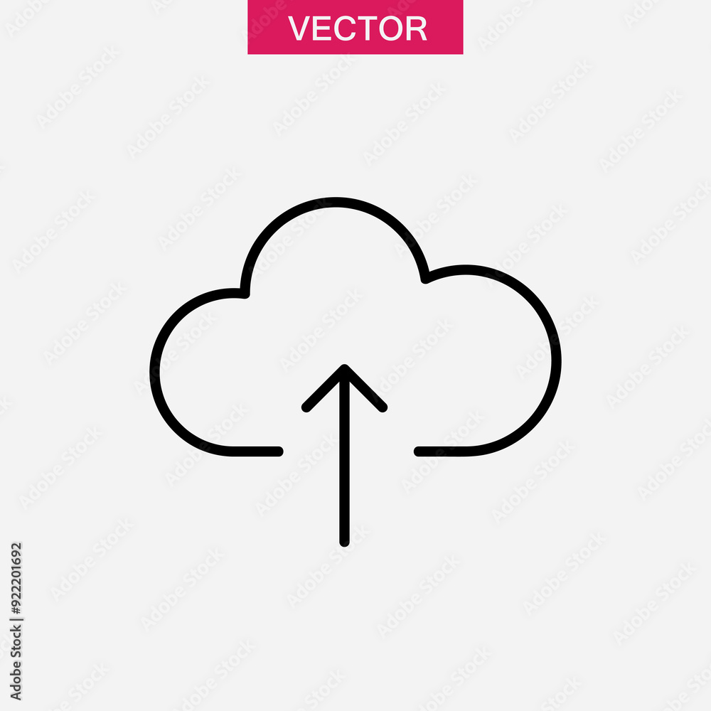 Poster cloud with arrow vector icon. upload in cloud simple flat black linear illustration for web and app 
