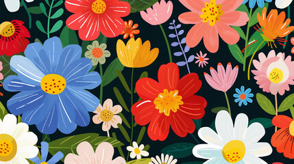 A vibrant garden with a variety of colorful flowers in full bloom.	